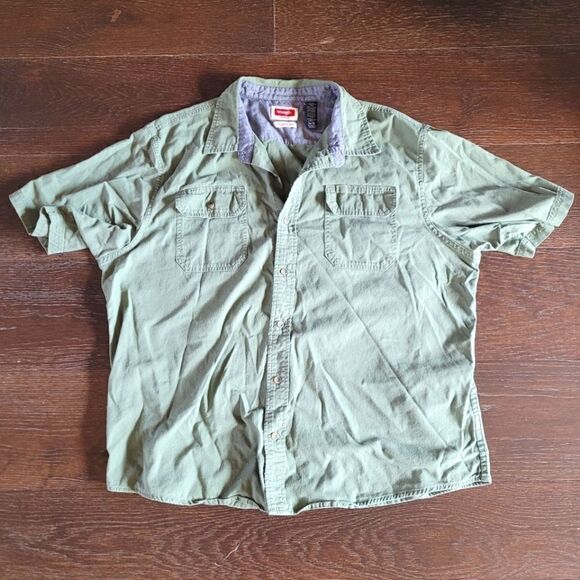 Wrangler Vintage Short Sleeve Green Comfort Flex Flap Pockets XL - Picture 8 of 8